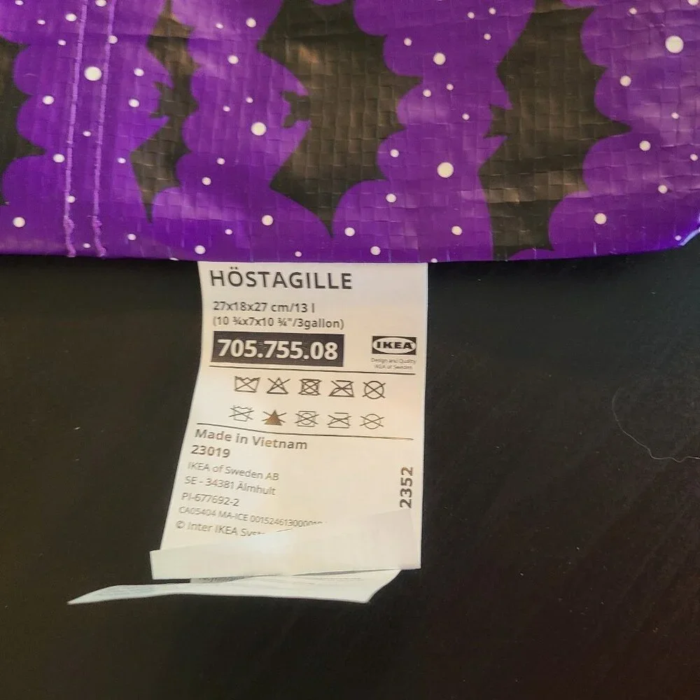 Ikea HÖSTAGILLE KUSTFYR Bag Lilac Purple Bats Pattern Halloween